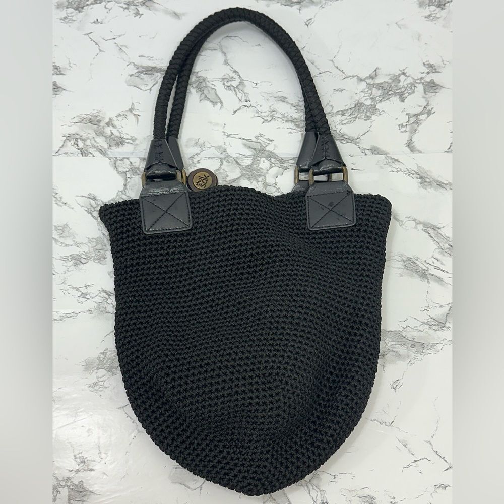The SAK Knit Hobo Handbag Black Rope Wrap Handle